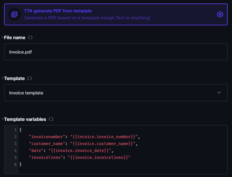 PDF from Template flow settings Directus