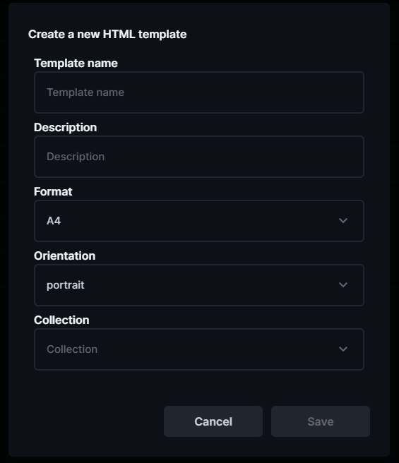 TTA PDF template settings